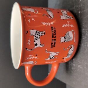 Lauren Taylor Orange Bone China Life Is Better With Cats Coffee Mug.